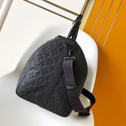 LV 25S KEEPALL BANDOULIÈRE BAG 50 IN BLACK EMBOSSED TAURILLON CALFSKIN MONOGRAM