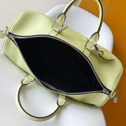 LV 25S KEEPALL BANDOULIÈRE 45 IN LIGHT OLIVE GREEN CALFSKIN SILVER HARDWARE