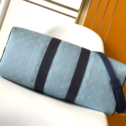 LV 25S KEEPALL BANDOULIÈRE BAG 50 IN BLUE MONOGRAM HERITAGE CALFSKIN