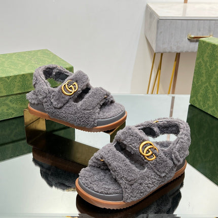 DAD SANDALS IN DARK GRAY FLEECE WITH GOLD HARDWARE