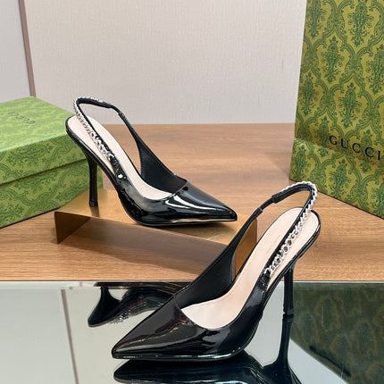 GG SIGNORIA SLINGBACK PUMP GLOSSY BLACK LAMBSKIN
