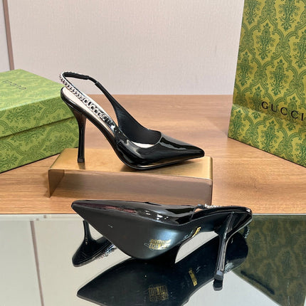 GG SIGNORIA SLINGBACK PUMP GLOSSY BLACK LAMBSKIN