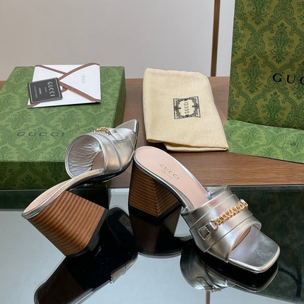 GG SIGNORIA SLIDE SANDAL SILVER DENIM