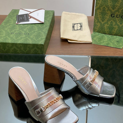 GG SIGNORIA SLIDE SANDAL SILVER DENIM