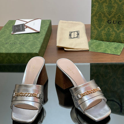 GG SIGNORIA SLIDE SANDAL SILVER DENIM