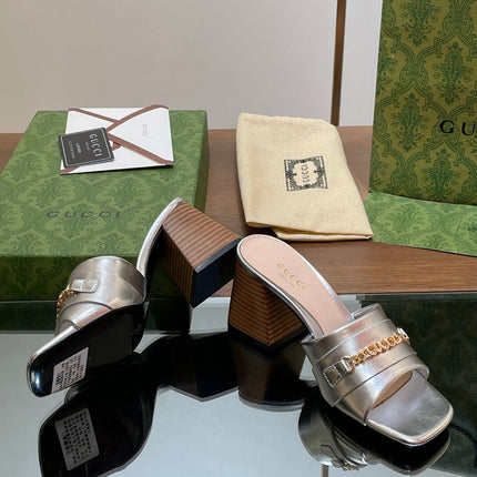 GG SIGNORIA SLIDE SANDAL SILVER DENIM