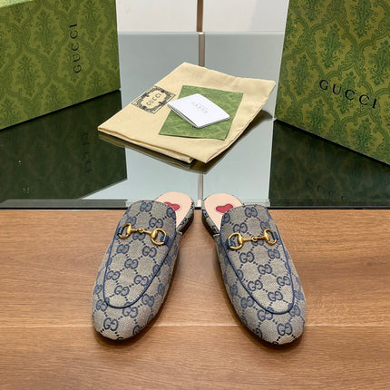 GG PRINCETOWN MULES LIGHT GRAY FABRIC