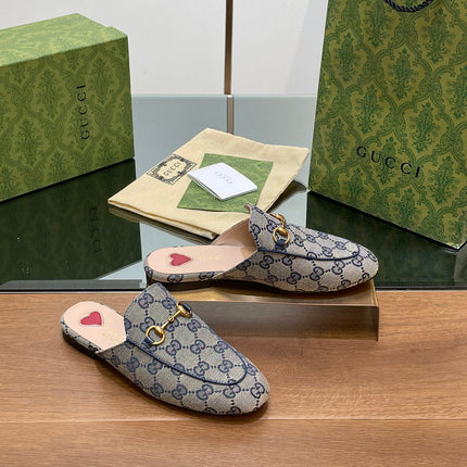 GG PRINCETOWN MULES LIGHT GRAY FABRIC