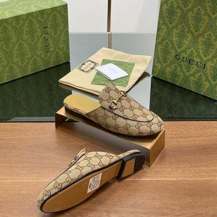 GG PRINCETOWN MULES LIGHT BROWN FABRIC