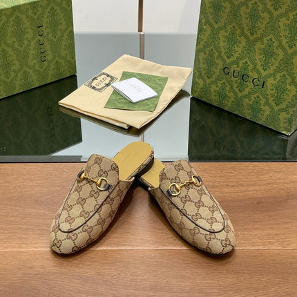GG PRINCETOWN MULES LIGHT BROWN FABRIC