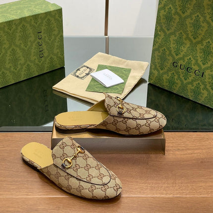 GG PRINCETOWN MULES LIGHT BROWN FABRIC