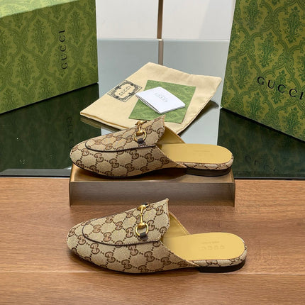 GG PRINCETOWN MULES LIGHT BROWN FABRIC