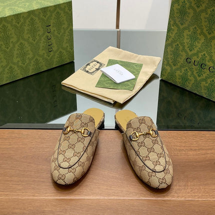 GG PRINCETOWN MULES LIGHT BROWN FABRIC