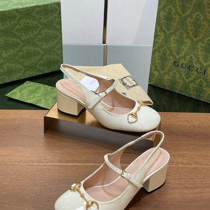 GG HORSEBIT PUMP WHITE GLOSSY LAMBSKIN