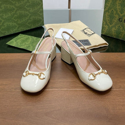 GG HORSEBIT PUMP WHITE GLOSSY LAMBSKIN
