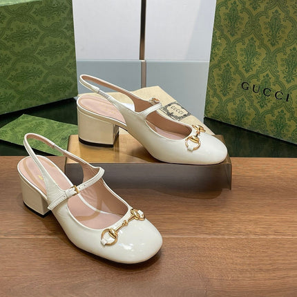 GG HORSEBIT PUMP WHITE GLOSSY LAMBSKIN