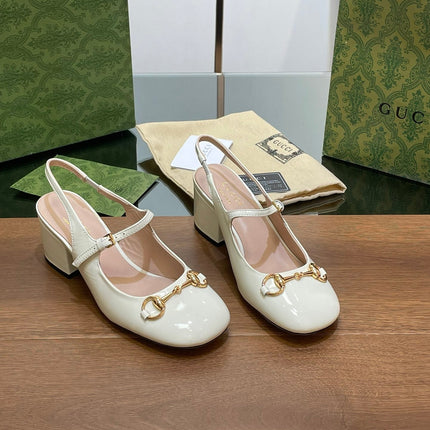 GG HORSEBIT PUMP WHITE GLOSSY LAMBSKIN