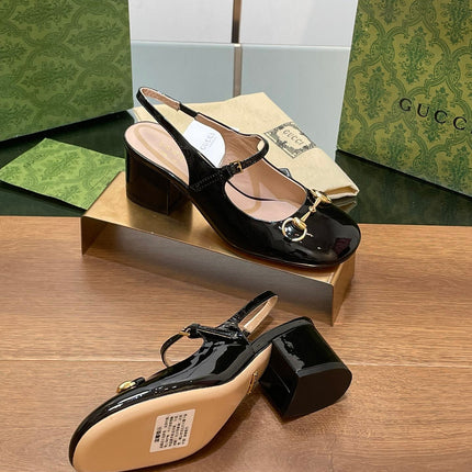 GG HORSEBIT PUMP BLACK GLOSSY LAMBSKIN