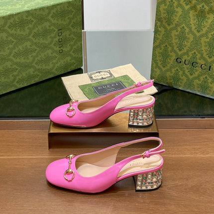 WOMEN'S HORSEBIT SLINGBACK 55MM IN FUSCIA PINK CALFSKIN WITH RHINSTONES