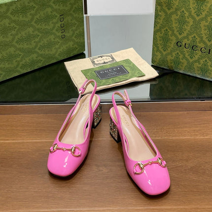 WOMEN'S HORSEBIT SLINGBACK 55MM IN FUSCIA PINK CALFSKIN WITH RHINSTONES