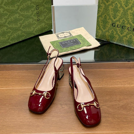 WOMEN'S HORSEBIT SLINGBACK 55MM IN WINE RED CALFSKIN WITH RHINSTONES