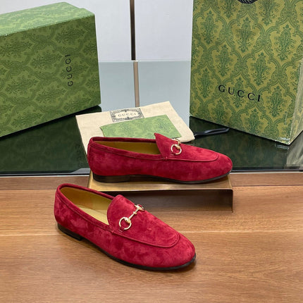 HORSEBIT LOAFER IN CHERRY RED SUEDE WITH GOLD HARDWARE