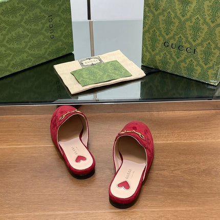 HORSEBIT MULE IN CHERRY RED SUEDE WITH GOLD HARDWARE