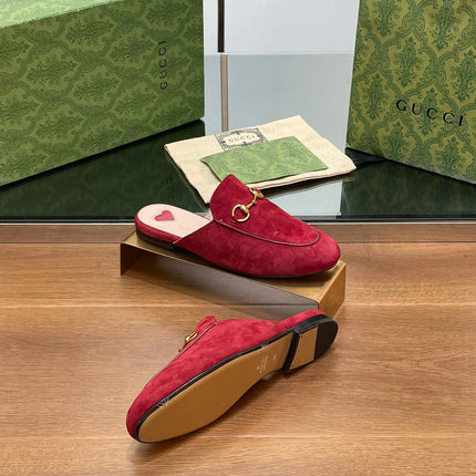 HORSEBIT MULE IN CHERRY RED SUEDE WITH GOLD HARDWARE