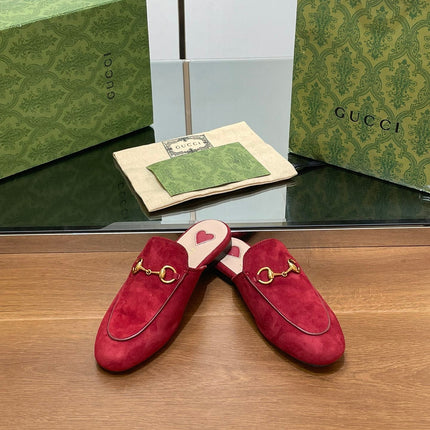 HORSEBIT MULE IN CHERRY RED SUEDE WITH GOLD HARDWARE