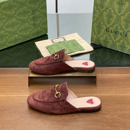 HORSEBIT MULE IN UMBER BROWN SUEDE WITH GOLD HARDWARE