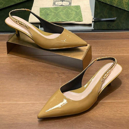 GG HIGH SLINGBACK 4.5 CM IN DIJON YELLOW GLOSSY CALFSKIN WITH GOLD HARDWARE