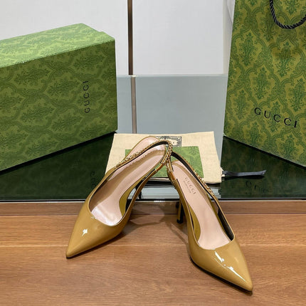GG HIGH SLINGBACK 10.5 CM IN DIJON YELLOW GLOSSY CALFSKIN WITH GOLD HARDWARE