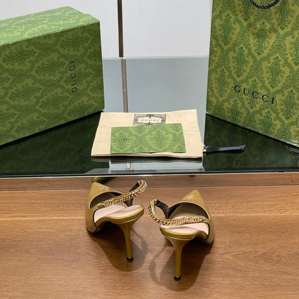 GG HIGH SLINGBACK 10.5 CM IN DIJON YELLOW GLOSSY CALFSKIN WITH GOLD HARDWARE