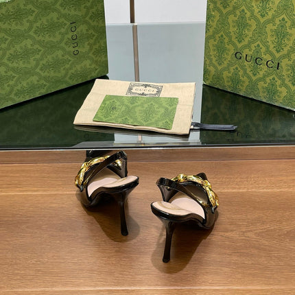 GG HIGH SLINGBACK 10.5 CM IN BLACK GLOSSY CALFSKIN WITH GOLD HARDWARE