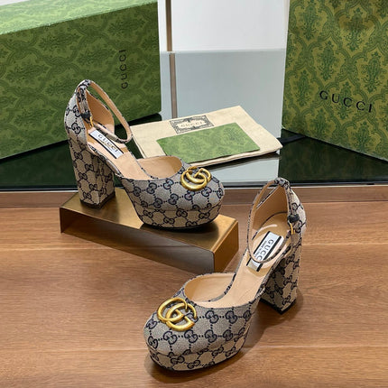 GG HIGH SANDAL 11.5 CM IN BLACK MIX BEIGE MONOGRAM JACQUARD FABRIC