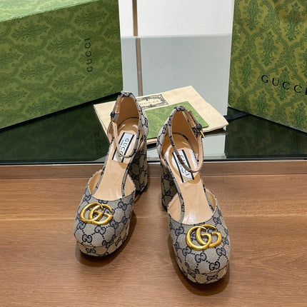 GG HIGH SANDAL 11.5 CM IN BLACK MIX BEIGE MONOGRAM JACQUARD FABRIC