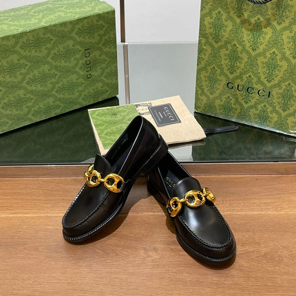 GG LOAFER SHOES IN BLACK CALFSKIN WITH GOLD HARDWARE