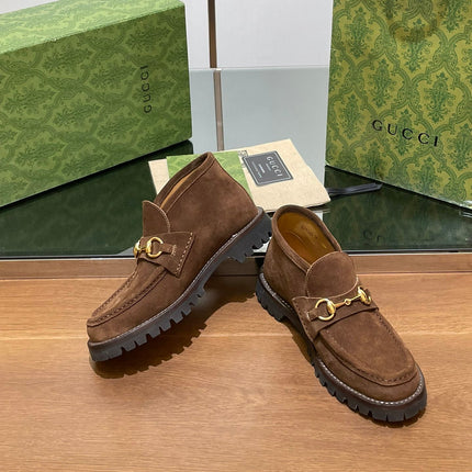 GG WOMEN'S HORSEBIT ANKLE BOOT IN DARK BROWN SUEDE