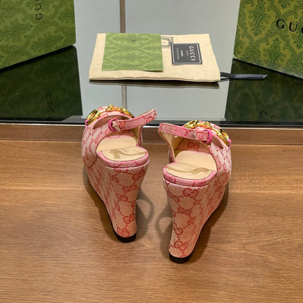 GG WEDGE PLATFORM IN LIGHT PINK MONOGRAM JACQUARD FABRIC