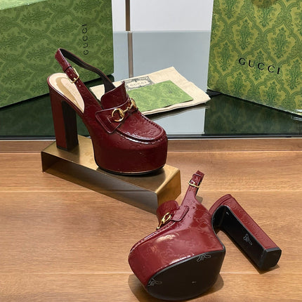 GG WOMEN'S HORSEBIT PLATFORM LOAFER SLINGBACK IN  ROSSO ANCORA RED CALFSKIN