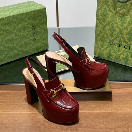 GG WOMEN'S HORSEBIT PLATFORM LOAFER SLINGBACK IN  ROSSO ANCORA RED CALFSKIN