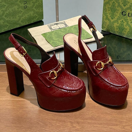 GG WOMEN'S HORSEBIT PLATFORM LOAFER SLINGBACK IN  ROSSO ANCORA RED CALFSKIN