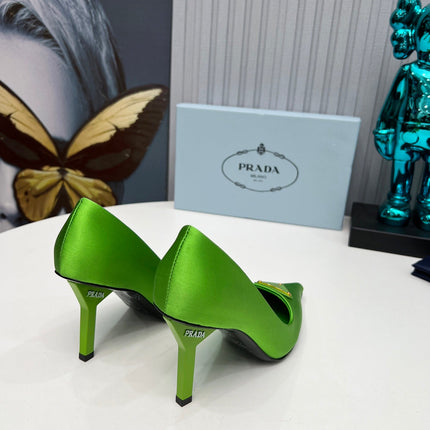 HIGH-HEEL PUMPS IN THYME GREEN SATIN