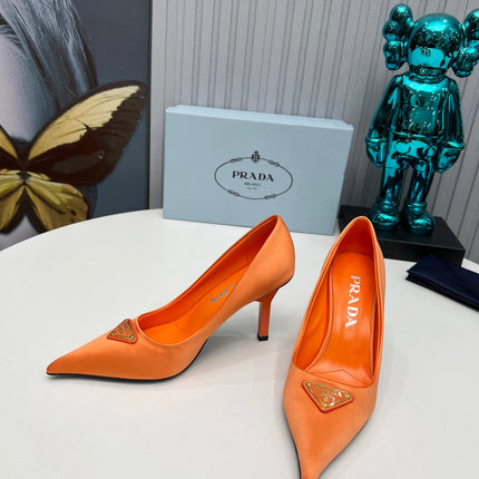 HIGH-HEEL PUMPS IN PUMPSKIN ORANGE SATIN