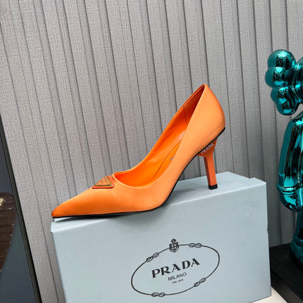 HIGH-HEEL PUMPS IN PUMPSKIN ORANGE SATIN
