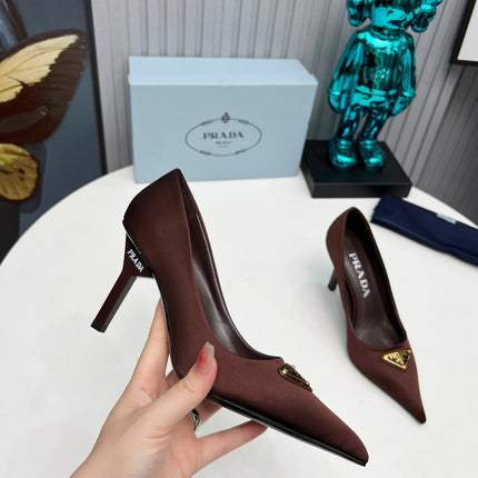 HIGH-HEEL PUMPS IN CHOCOLATE BROWN SATIN