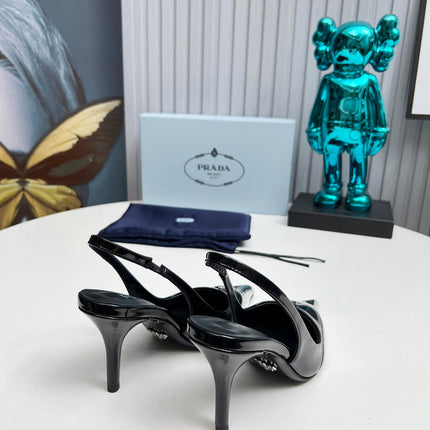 HIGH SLING BACK PUMPS IN SILVER MIX BLACK GLOSSY CALFSKIN