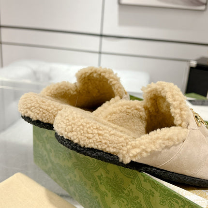 HORSEBIT MULE IN BEIGE SUEDE AND FLEECE LINING