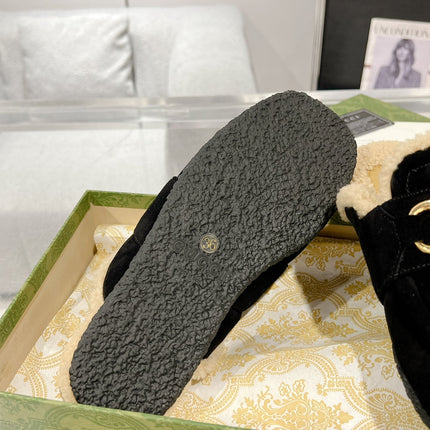 HORSEBIT MULE IN BLACK SUEDE AND FLEECE LINING