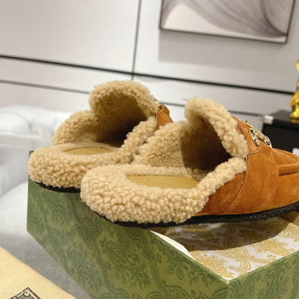 HORSEBIT MULE IN BRONZE ORANGE SUEDE AND FLEECE LINING